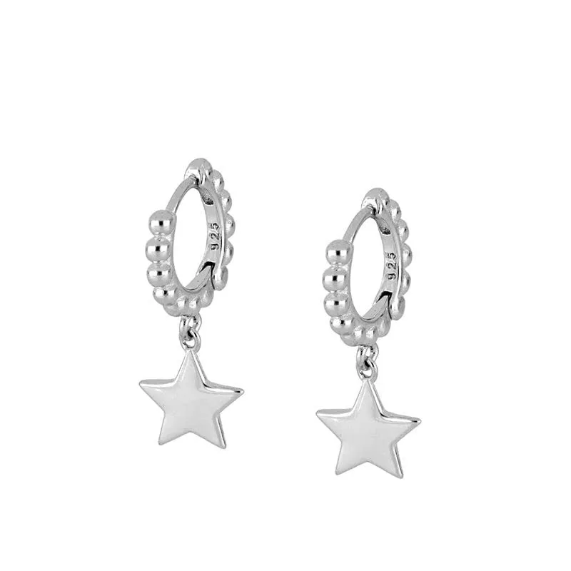 NEW Fashion Jewelry 925 Sterling Silver Star Drop Earrings Minimalist Ball Bead Earrings 18K Gold Plated Hoop Earrings For Women (silver)