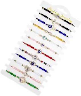 NOLITOY Beaded Crystal Bracelet Evil Eye Charm Stretch Women Protection Jewelry