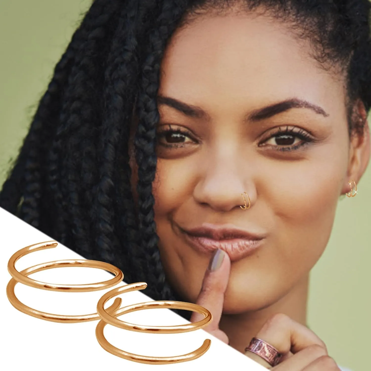 Nose Double for Women Nostril Hoop Jewelry Hoop Nose Nose Ring Nose Piercing Ring for Nose Earrings for (Gold, One Size)