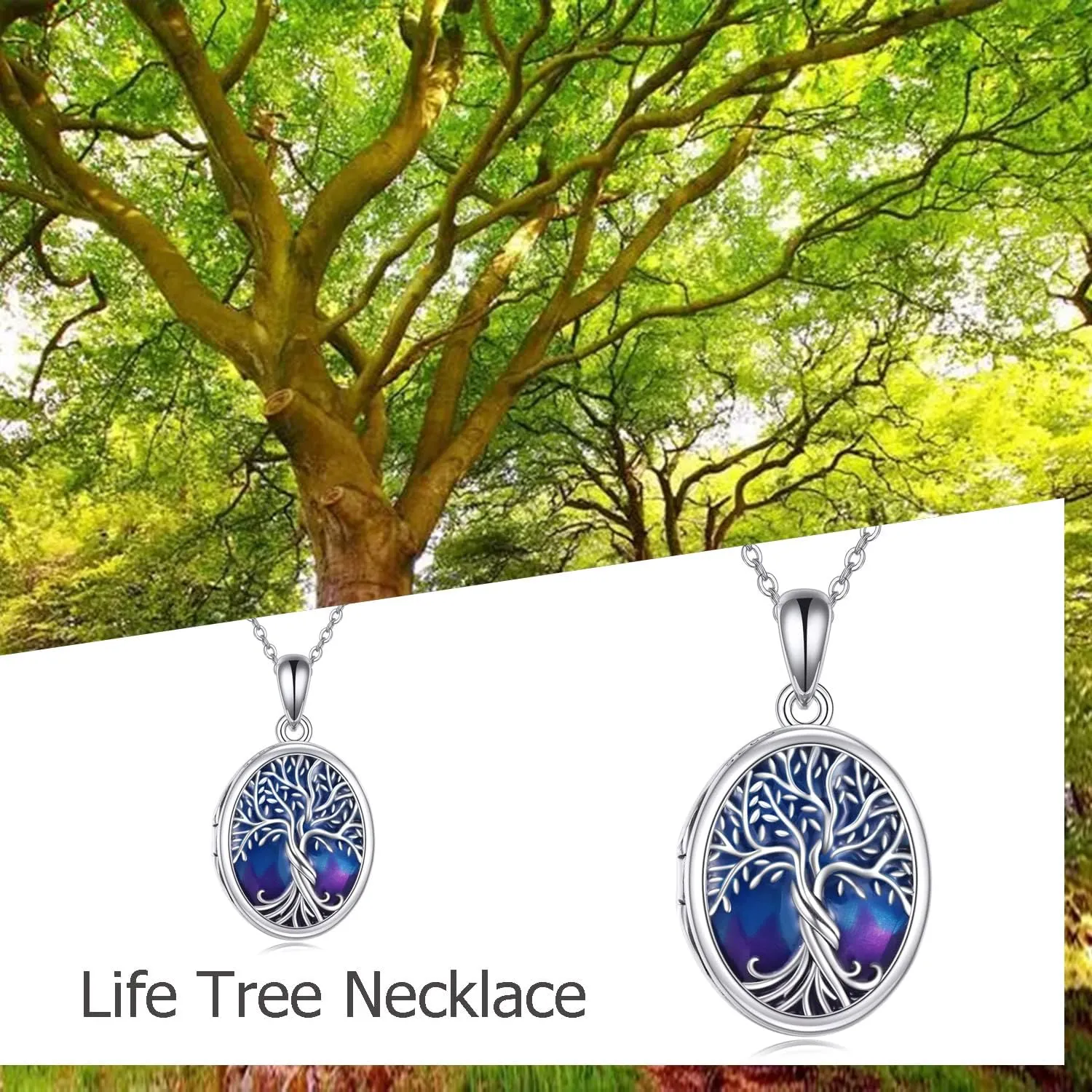 ONEFINITY Tree of Life Locket Necklace Sterling Silver Locket Necklace That Holds Pictures Tree of Life Locket Pendant for Women Wife Girlfriend