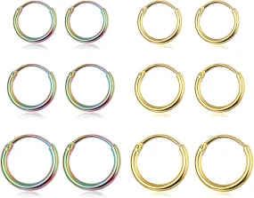 ORAZIO 14K Real Gold Plated Huggie Hoop Earrings Sets, 10 Pairs Hypoallergenic 316L Stainless Steel Silver Small Hoop Earrings Non-tarnish for Sensitive Ears, 24/7 Lightweight Dainty Endless Cartilage Jewelry for Women Men 6-18MM