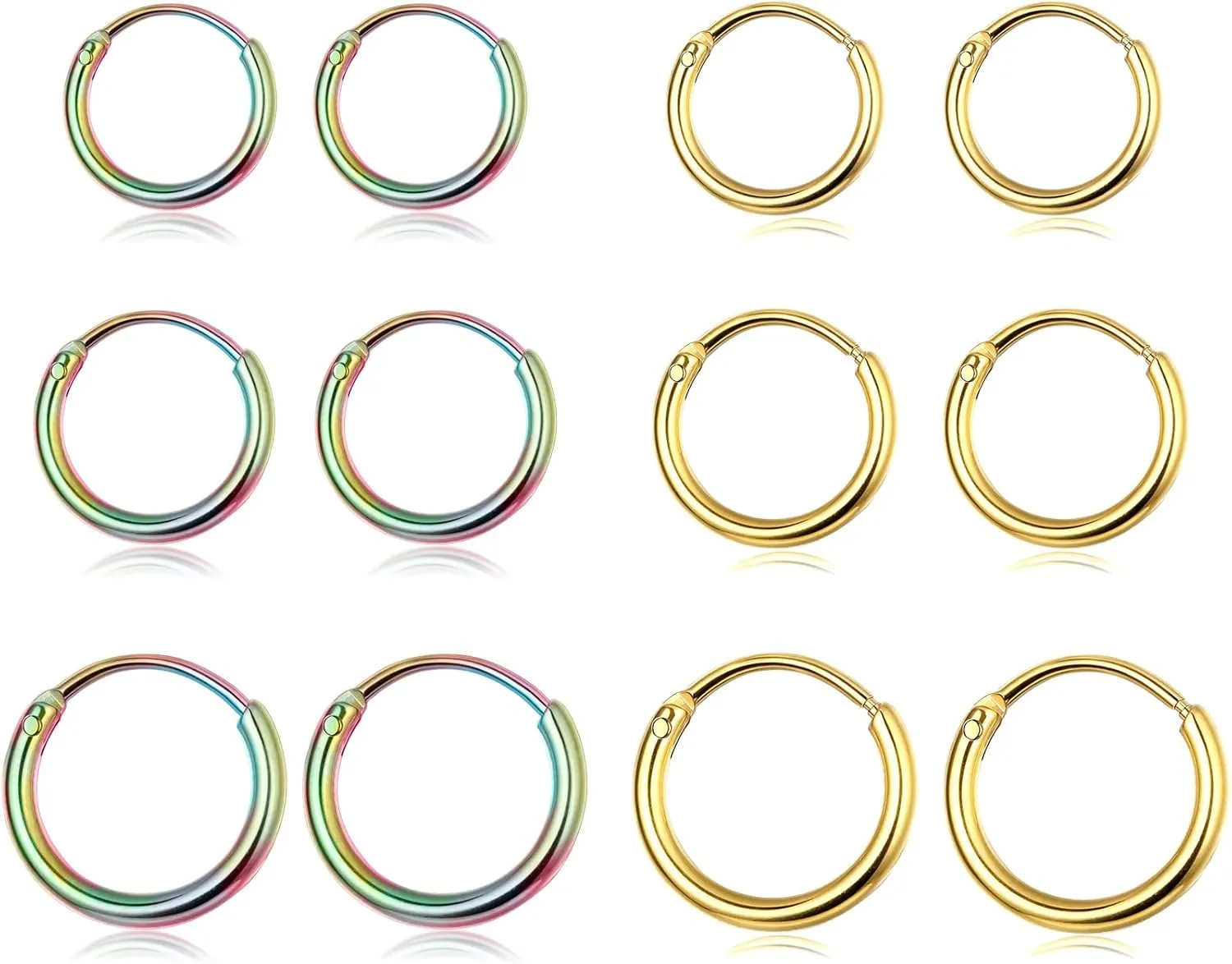 ORAZIO 14K Real Gold Plated Huggie Hoop Earrings Sets, 10 Pairs Hypoallergenic 316L Stainless Steel Silver Small Hoop Earrings Non-tarnish for Sensitive Ears, 24/7 Lightweight Dainty Endless Cartilage Jewelry for Women Men 6-18MM