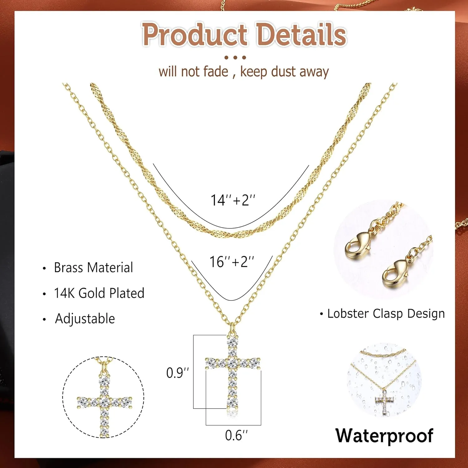 ORAZIO Cross Necklace for Women - 14K Gold Plated Layered Cross Necklace Cute CZ Cross Pendant Necklaces Dainty Sideways Cross Choker Necklaces Minimalist Twisted Chain Necklace Small Cross Layering Necklace Set