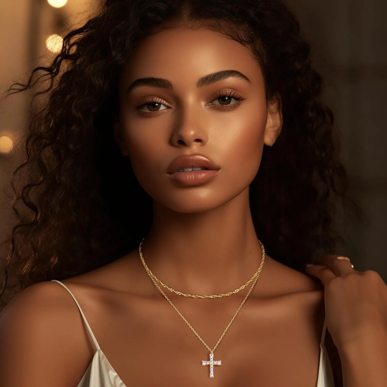 ORAZIO Cross Necklace for Women - 14K Gold Plated Layered Cross Necklace Cute CZ Cross Pendant Necklaces Dainty Sideways Cross Choker Necklaces Minimalist Twisted Chain Necklace Small Cross Layering Necklace Set