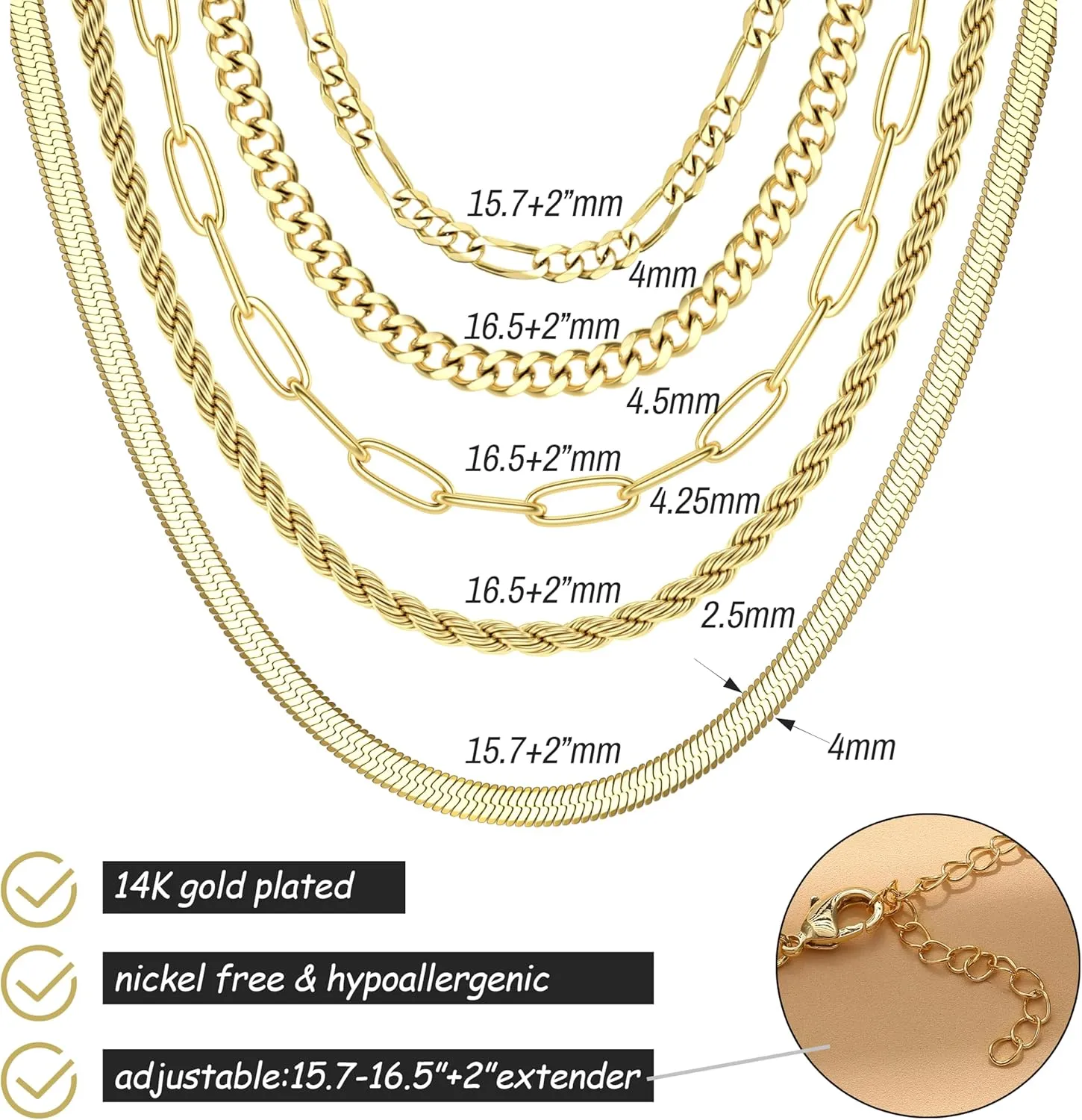 ORAZIO Gold Layered Necklaces for Women 14k Gold Plated Herringbone Necklace Dainty Snake Paperclip Chain Layering Necklaces Gold Choker Necklace Jewelry Set
