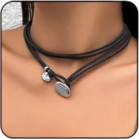 Otxas Western Necklaces for Women Boho Necklace for Women Trendy Black Cord Necklace with Irregularly Pendant Layered Boho Long Necklace for Women Western Jewelry for Women