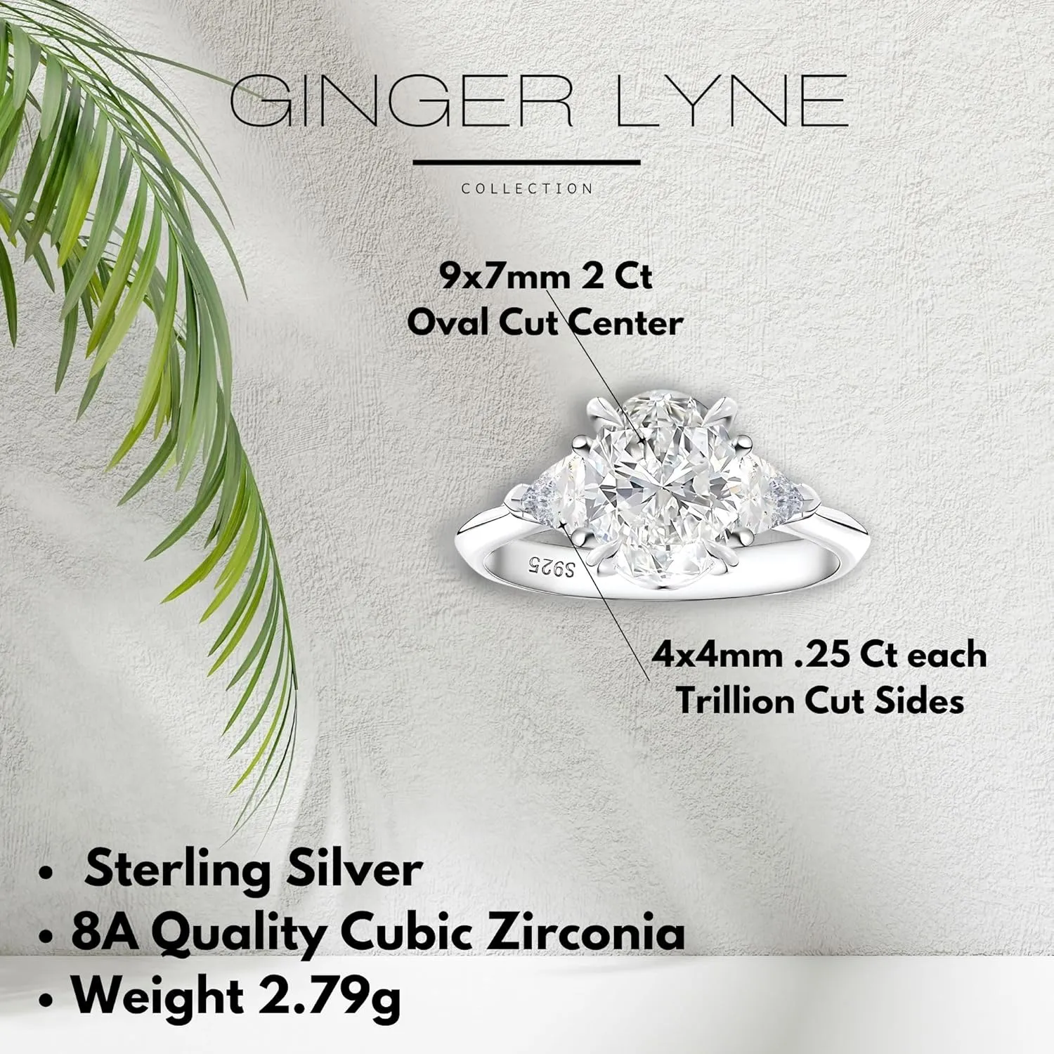 Oval CZ Engagement Rings for Women by Ginger Lyne |2 Ct Faux Diamond Ring | 925 Sterling Silver 14K White Gold Wedding for Women | Travel Promise or Bridal for Her