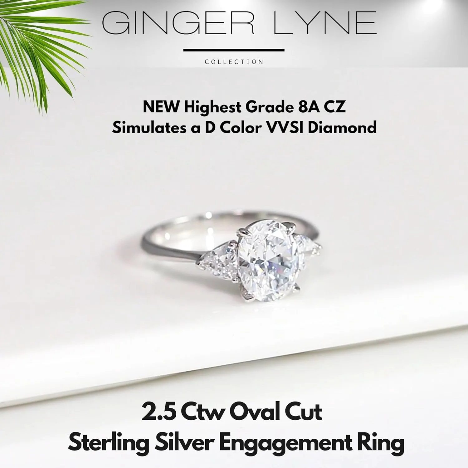 Oval CZ Engagement Rings for Women by Ginger Lyne |2 Ct Faux Diamond Ring | 925 Sterling Silver 14K White Gold Wedding for Women | Travel Promise or Bridal for Her