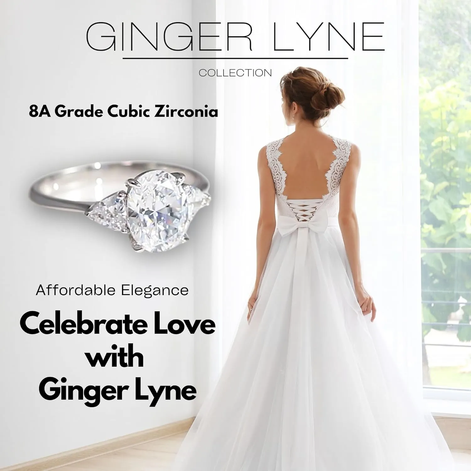 Oval CZ Engagement Rings for Women by Ginger Lyne |2 Ct Faux Diamond Ring | 925 Sterling Silver 14K White Gold Wedding for Women | Travel Promise or Bridal for Her