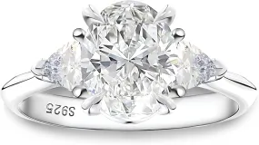 Oval CZ Engagement Rings for Women by Ginger Lyne |2 Ct Faux Diamond Ring | 925 Sterling Silver 14K White Gold Wedding for Women | Travel Promise or Bridal for Her