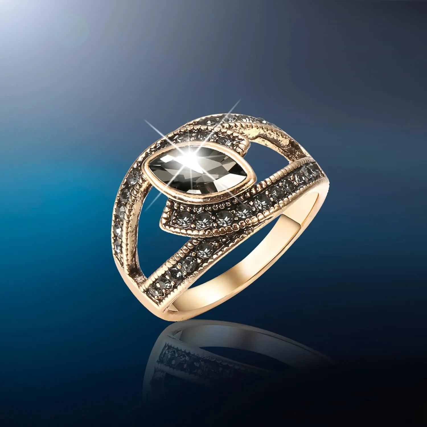Oval Ring for Women Vintage Engagement Rings Inlaid Zircon Anniversary Ring CZ Simulated Diamond Ring (Gold, 10)