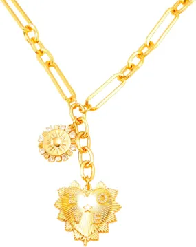 PALATINUS Sun Heart Charm Necklace for Women 18K Gold Plated Choker Necklace Chunky Gold Heart Necklace for Women Hip Hop Neutral Necklace
