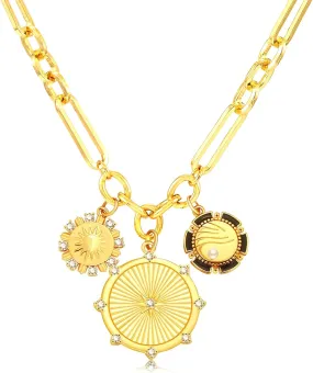 PALATINUS Sun Heart Charm Necklace for Women 18K Gold Plated Choker Necklace Chunky Gold Heart Necklace for Women Hip Hop Neutral Necklace