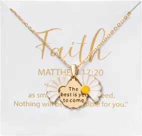 PANTIDE Christian Daisy Locket Necklace for Women - The Best Is Yet To Come Engraved Faith Religious Necklace Inspirational Stainless Steel Jewelry Birthday Gift