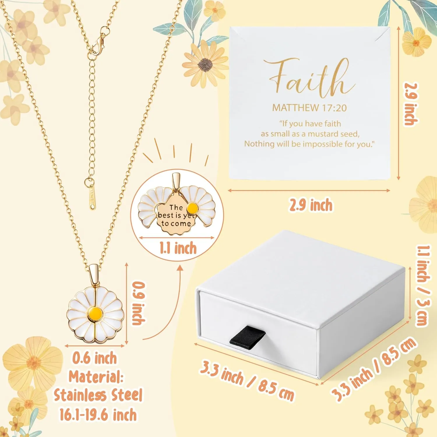 PANTIDE Christian Daisy Locket Necklace for Women - The Best Is Yet To Come Engraved Faith Religious Necklace Inspirational Stainless Steel Jewelry Birthday Gift
