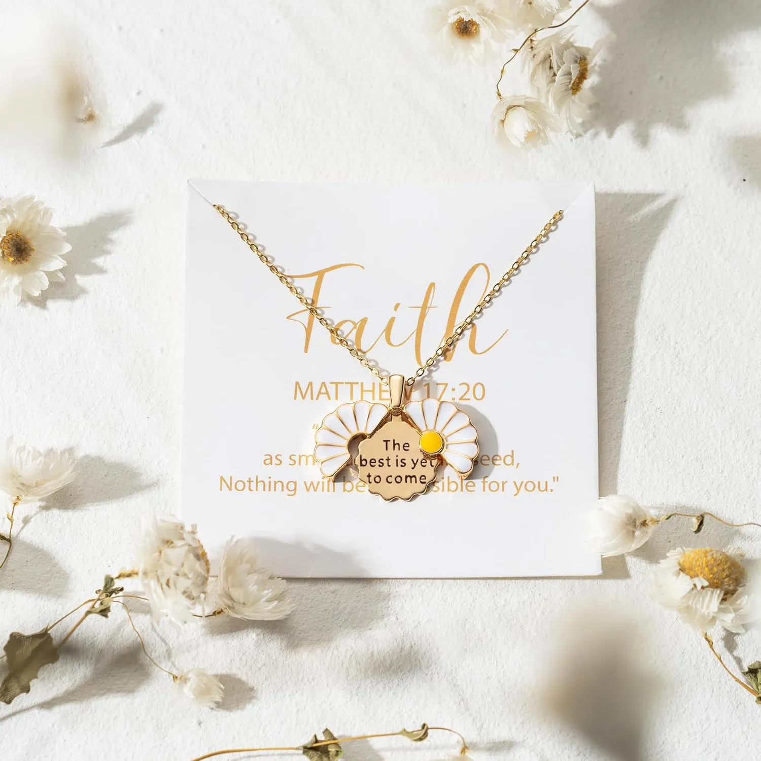 PANTIDE Christian Daisy Locket Necklace for Women - The Best Is Yet To Come Engraved Faith Religious Necklace Inspirational Stainless Steel Jewelry Birthday Gift