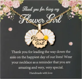 PANTIDE Flower Girl Daisy Locket Necklace - Thank You for Being My Flower Girl Proposal Gift, Engraved Stainless Steel Jewelry Gift On Wedding Bridal Shower from Bride (Gold)