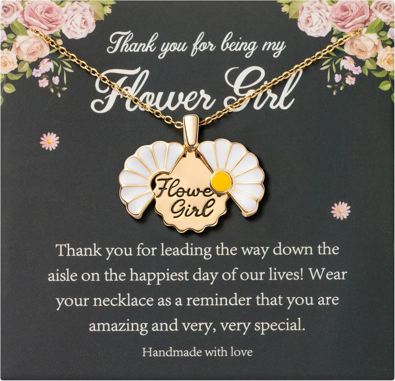 PANTIDE Flower Girl Daisy Locket Necklace - Thank You for Being My Flower Girl Proposal Gift, Engraved Stainless Steel Jewelry Gift On Wedding Bridal Shower from Bride (Gold)