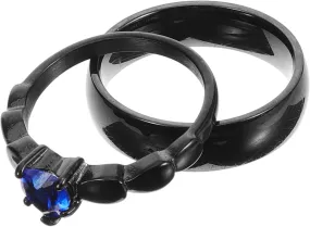 PartyKindom 2pcs Couples Ring Set Couples Matching Promise Rings Stainless Cubic Zirconia