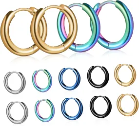 PartyKindom Titanium Steel Plated Circle Earrings Hinged Hoop Earrings for Women Men Minimalist Style