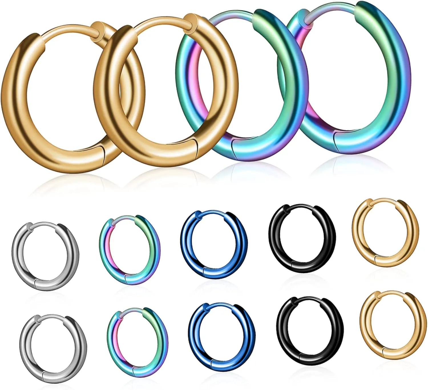 PartyKindom Titanium Steel Plated Circle Earrings Hinged Hoop Earrings for Women Men Minimalist Style
