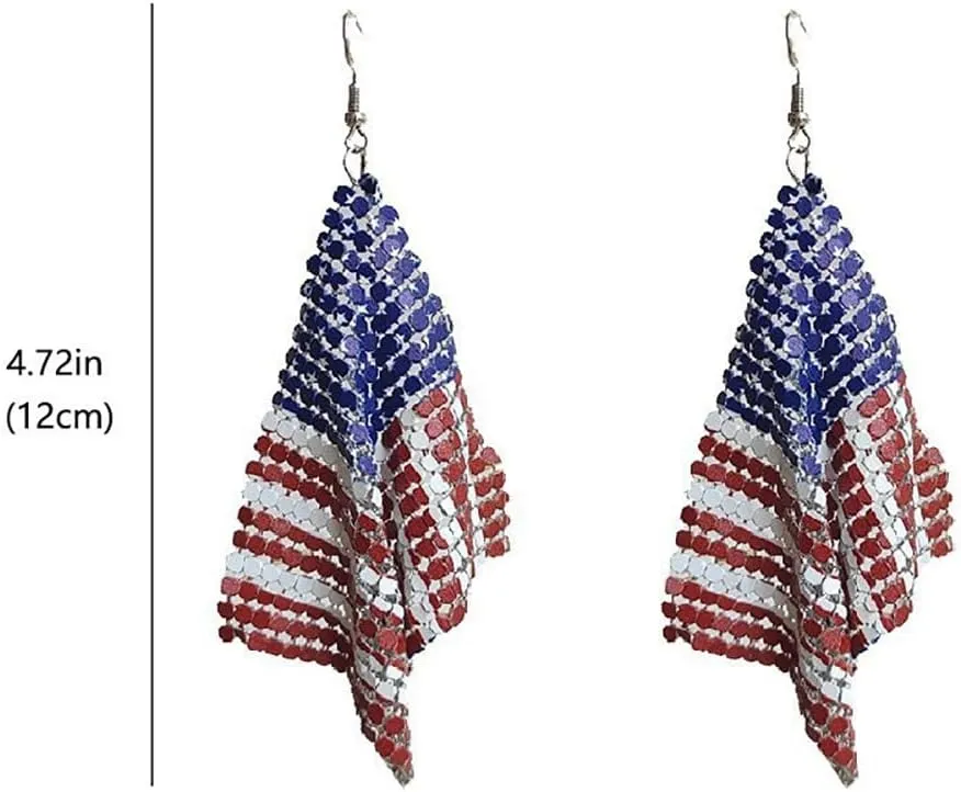 Patriotic Hoop Earrings USA Flg Polymer Clay Crystal Patriotic Round Twisted Flower Shape Red White Blue Hoop Dangle Earrings for Independence Day for Women