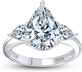 Pear CZ Engagement Rings for Women by Ginger Lyne |3.78 Ct Faux Diamond Ring | 925 Sterling Silver 14K White Gold Wedding for Women | Travel Promise or Bridal for Her