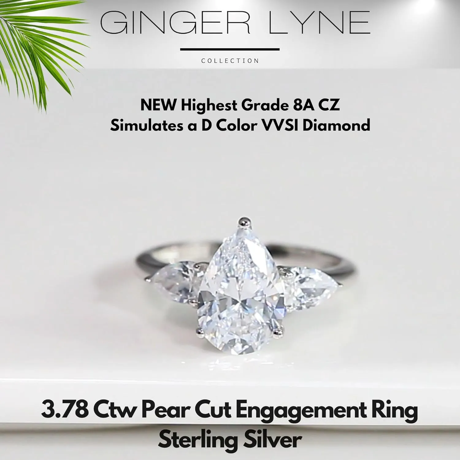 Pear CZ Engagement Rings for Women by Ginger Lyne |3.78 Ct Faux Diamond Ring | 925 Sterling Silver 14K White Gold Wedding for Women | Travel Promise or Bridal for Her