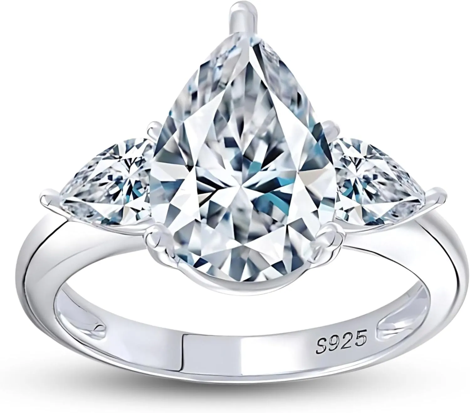 Pear CZ Engagement Rings for Women by Ginger Lyne |3.78 Ct Faux Diamond Ring | 925 Sterling Silver 14K White Gold Wedding for Women | Travel Promise or Bridal for Her