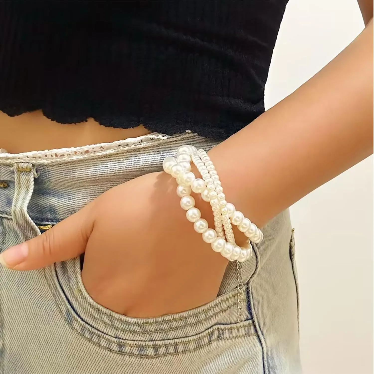 Pearl Bracelet for Women White Pearl Layered Bracelet Chunky Pearl Bracelet