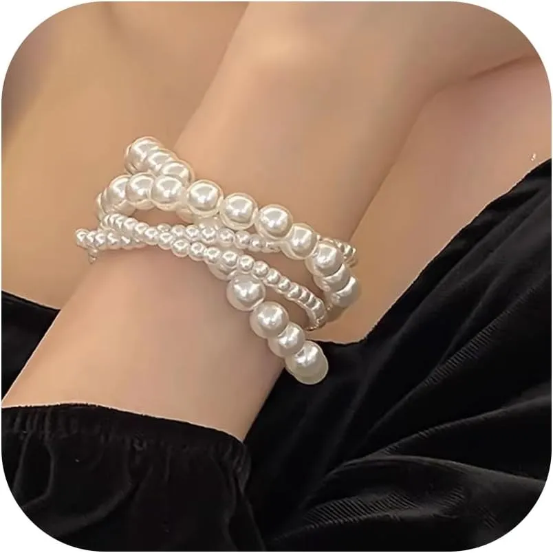 Pearl Bracelet for Women White Pearl Layered Bracelet Chunky Pearl Bracelet