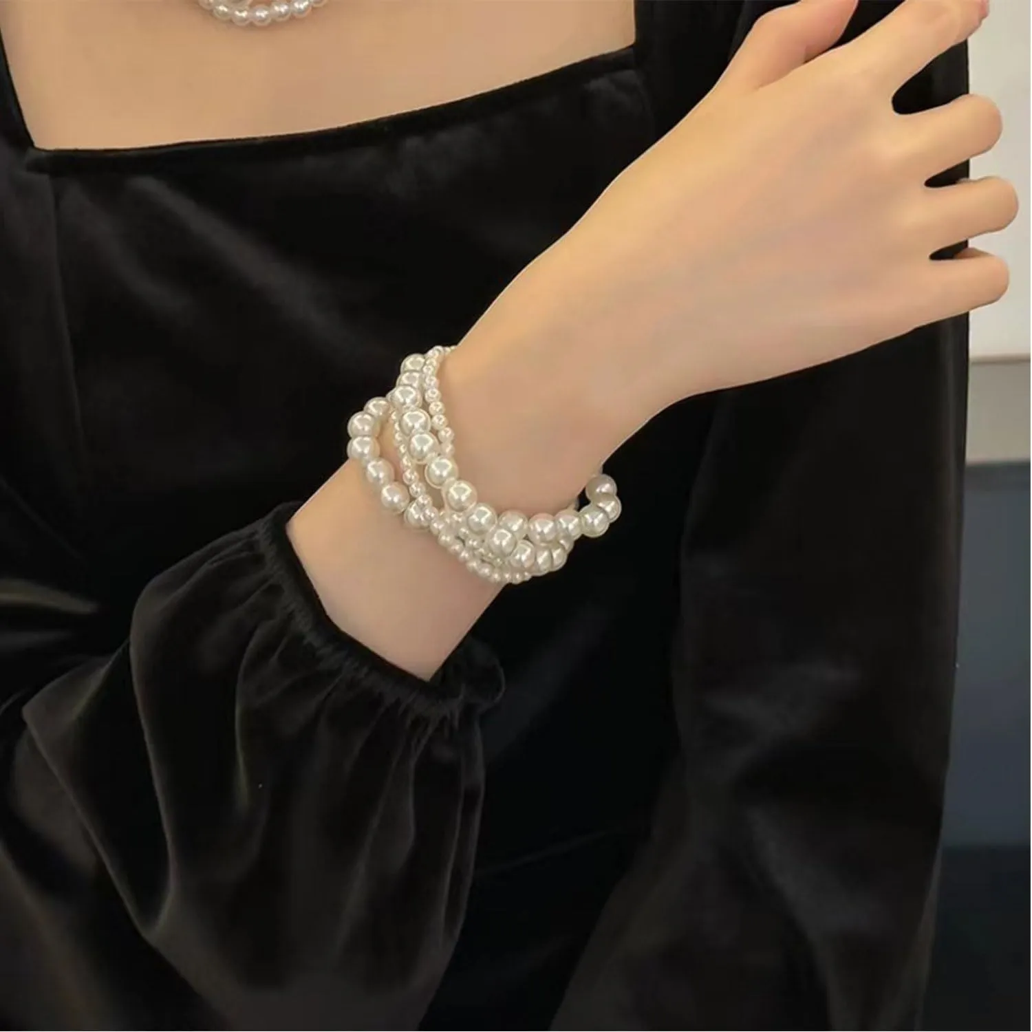 Pearl Bracelet for Women White Pearl Layered Bracelet Chunky Pearl Bracelet
