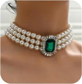 Pearl Choker Necklace for Women Layered Pearl Necklace Dainty Chunky Pearl Beaded Necklace Adjustable Faux Pearl Statement Necklace Trendy Stuff