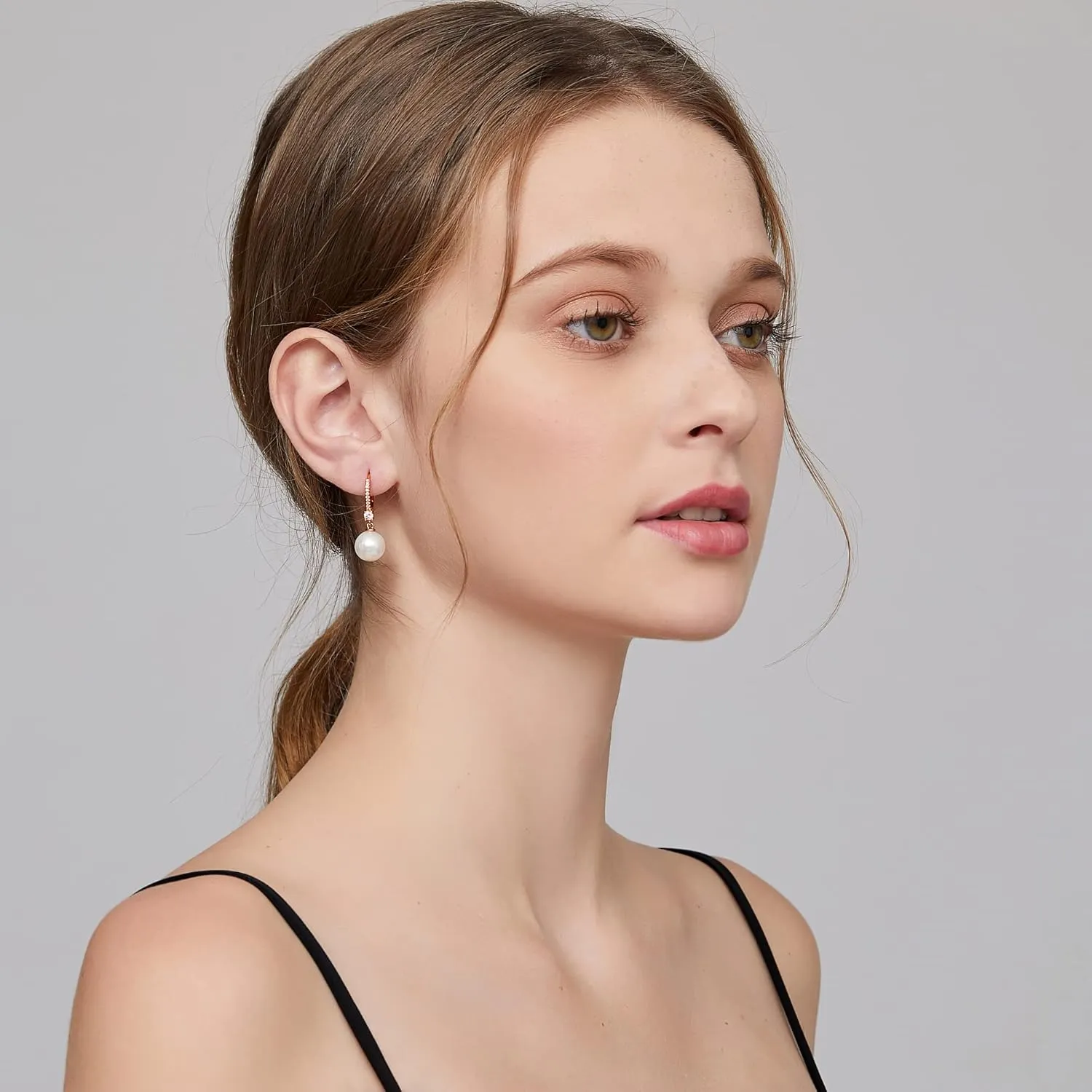 Pearl Dangle Drop Earrings for Women 925 Sterling Silver Pearl Leverback Earrings Cubic Zirconia Pearl Dangling Earrings 10MM