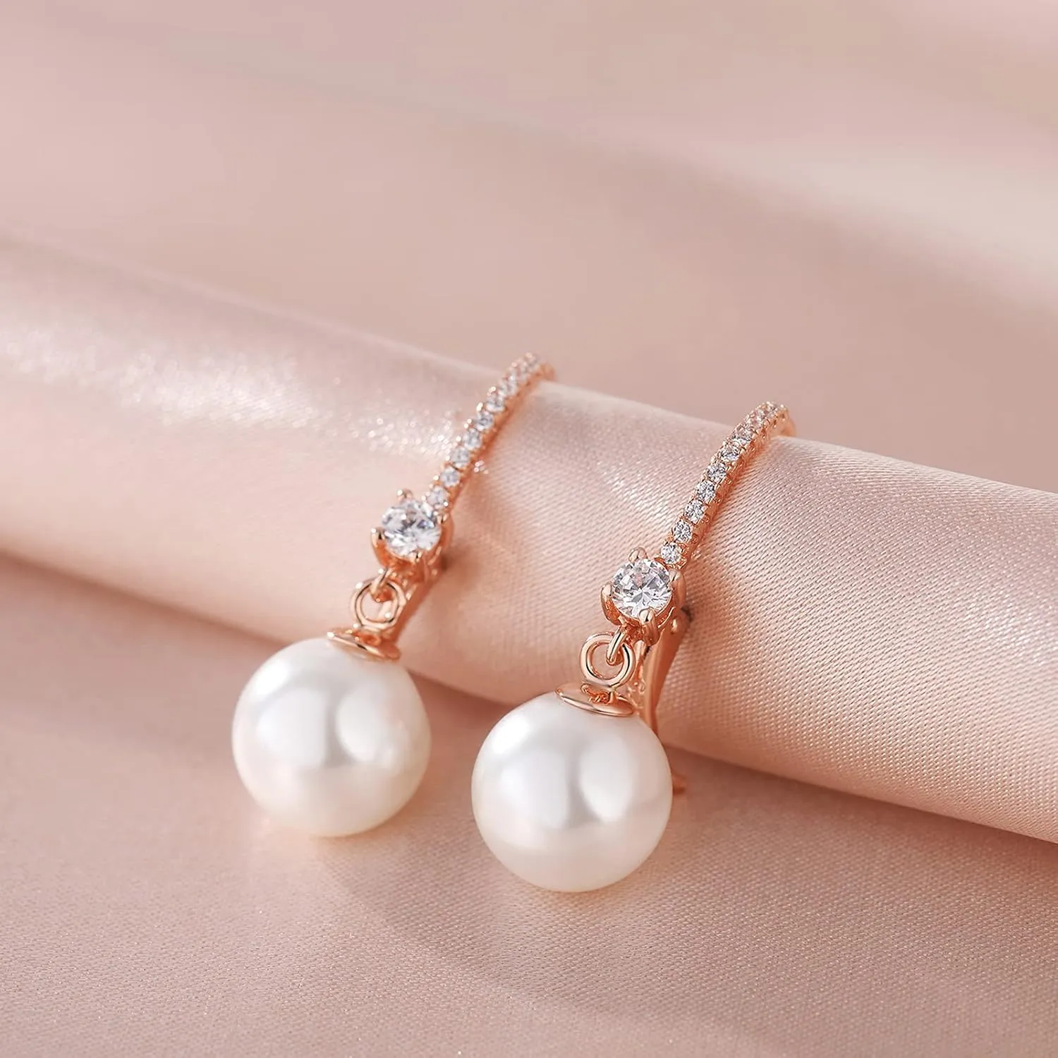 Pearl Dangle Drop Earrings for Women 925 Sterling Silver Pearl Leverback Earrings Cubic Zirconia Pearl Dangling Earrings 10MM