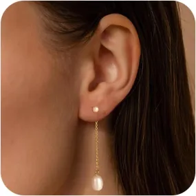 Pearl Dangle Earrings for Women,Trendy Pearl Drop Earrings 14k Gold Plated Dainty Wedding Pearl Earrings Dangling Hypoallergenic Gold Pearl Stud Earrings Gold Jewelry for Women Gifts