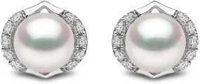 Pearl Diamond (0.20ct) Stud Earrings, 14K White Gold Round Pearl (2.37ct) Stud, Floral Diamond Earring, Bridesmaid Jewelry, Birthday Gift.