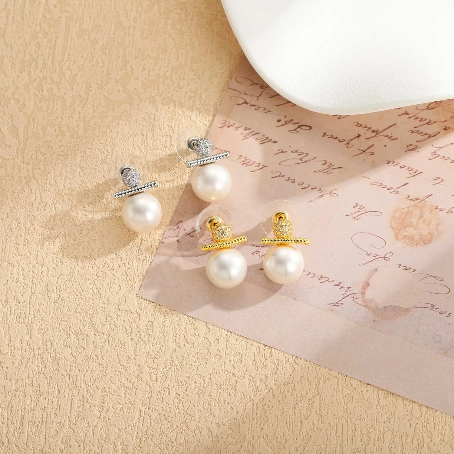 Pearl Drop Earrings for Women, 14k Gold Pearl Dangle Earring Hypoallergenic Dangling Round Pearls Dangly Pearl Hook Earrings Hanging Bridal Wedding Earring for Women
