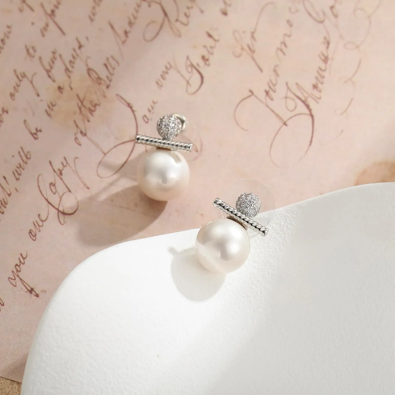 Pearl Drop Earrings for Women, 14k Gold Pearl Dangle Earring Hypoallergenic Dangling Round Pearls Dangly Pearl Hook Earrings Hanging Bridal Wedding Earring for Women