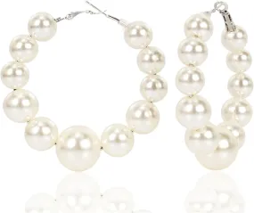 Pearl Drop Earrings for Women Big Pearl Hoop Earrings Elegant Gold Pearl Dangle Earrings Dainty Jewelry Gifts for Women