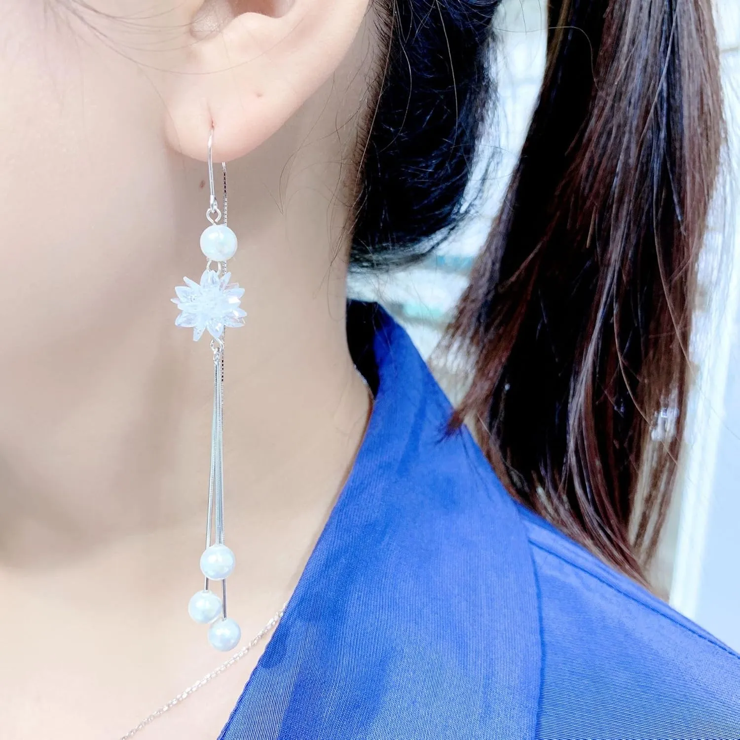 Pearl Drop Earrings for Women Long Pearl Earrings White Pearl Tassel Dangle Earrings Hypoallergenic Wedding Prom Jewelry Gifts