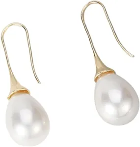 Pearl Drop Earrings for Women, Trendy Simple Teardrop Pearl Dangle Drop Earrings Dainty Gold Plated Fish Hook Earrings for Women Holiday Jewelry Gifts