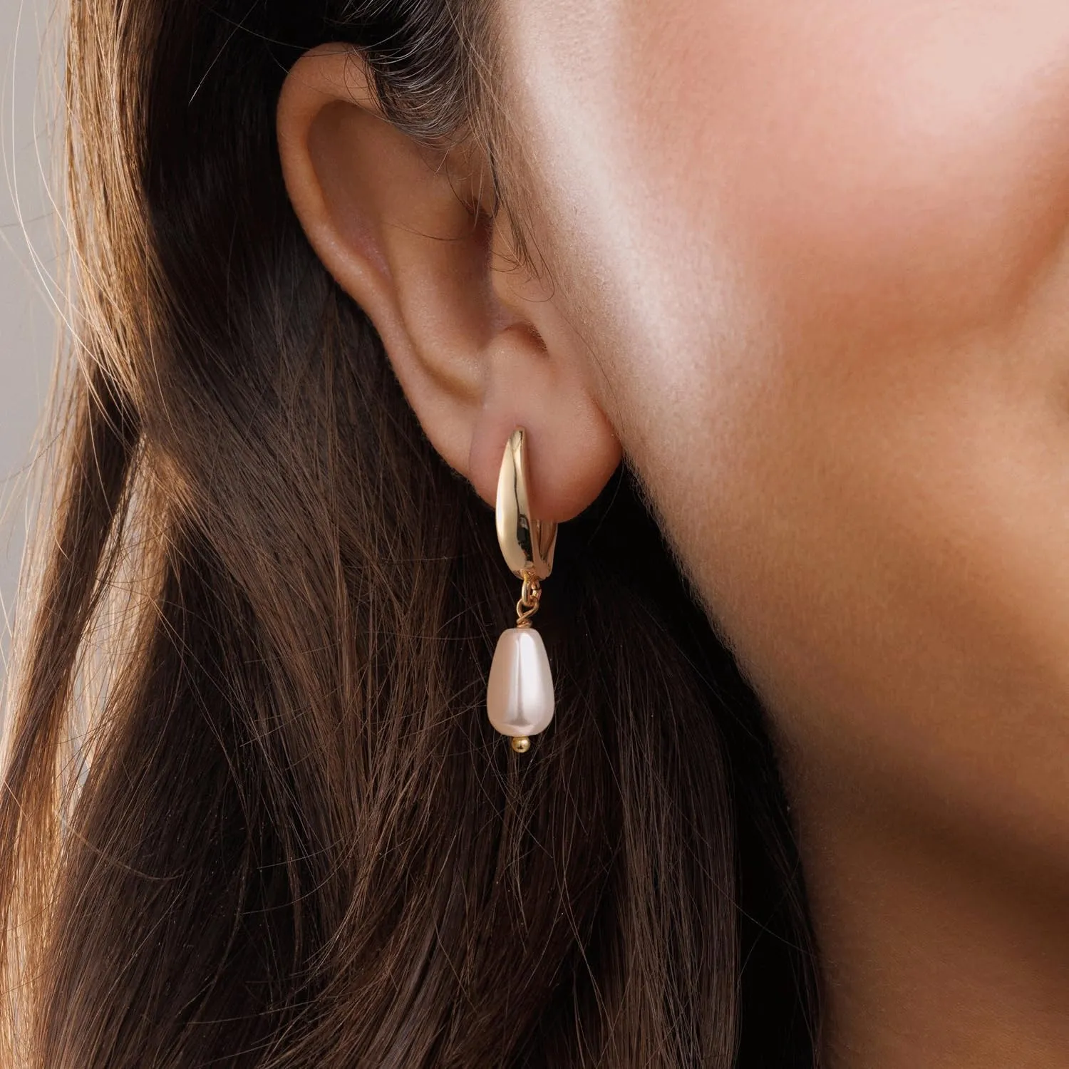 Pearl Earrings: 14k Gold-plated Dainty Pearl Drop Dangle Huggie Hoop Earrings for Women