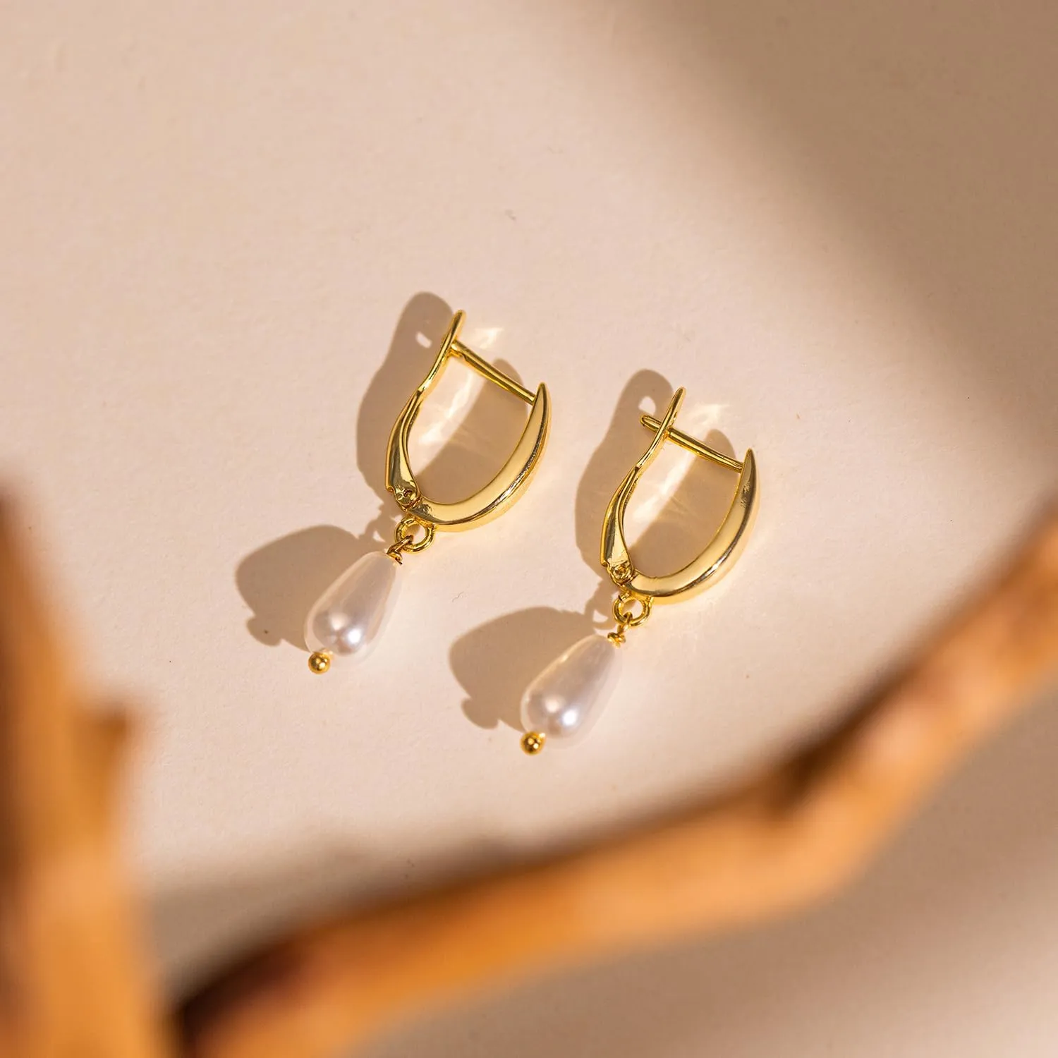 Pearl Earrings: 14k Gold-plated Dainty Pearl Drop Dangle Huggie Hoop Earrings for Women