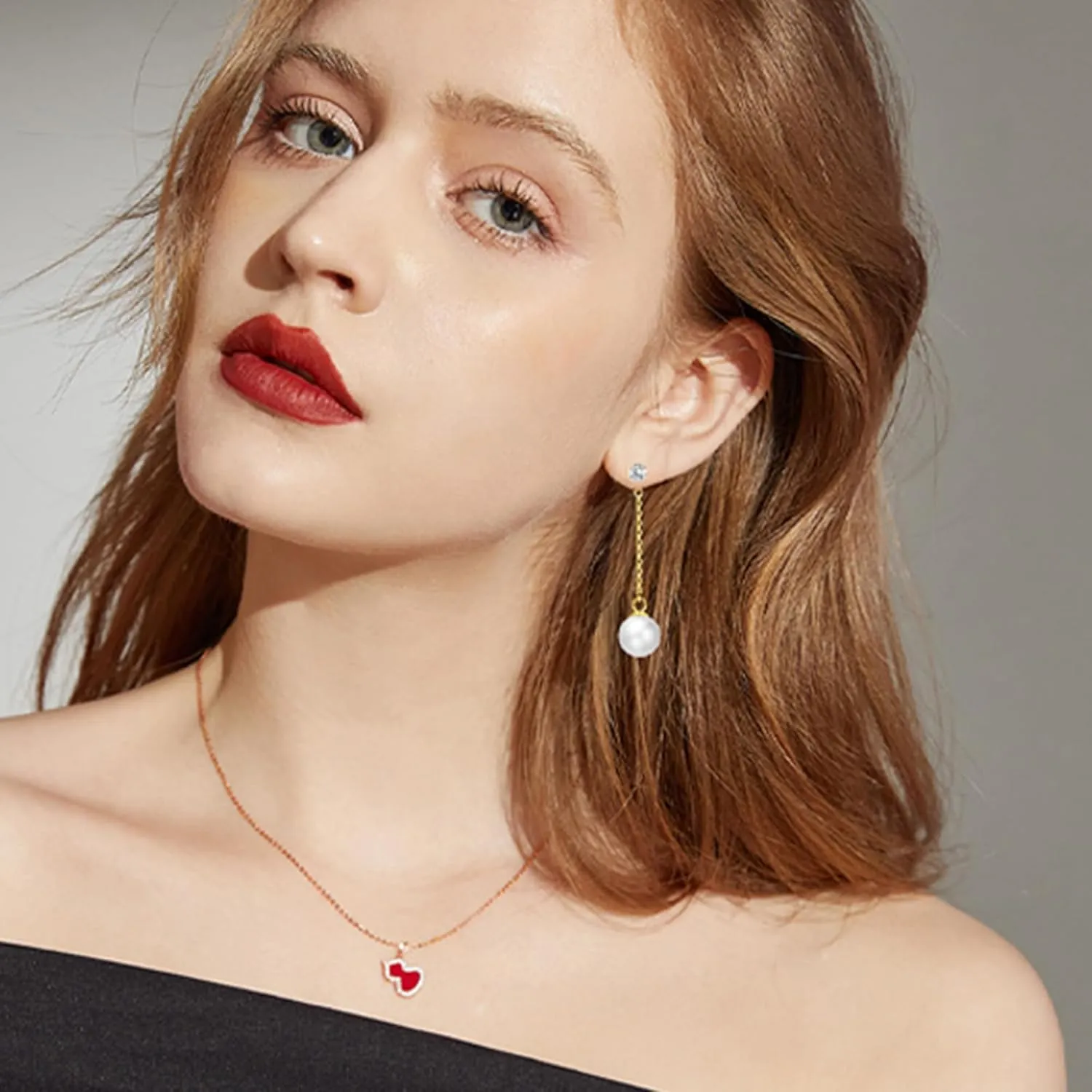 Pearl Earrings Dangling, 14k Gold Pearl Earrings for Women 8mm Dangle Pearl Earrings, Simple Statement Earrings for Girls Long Chain Earrings as Wedding Bridal Birthday Beach Jewelry