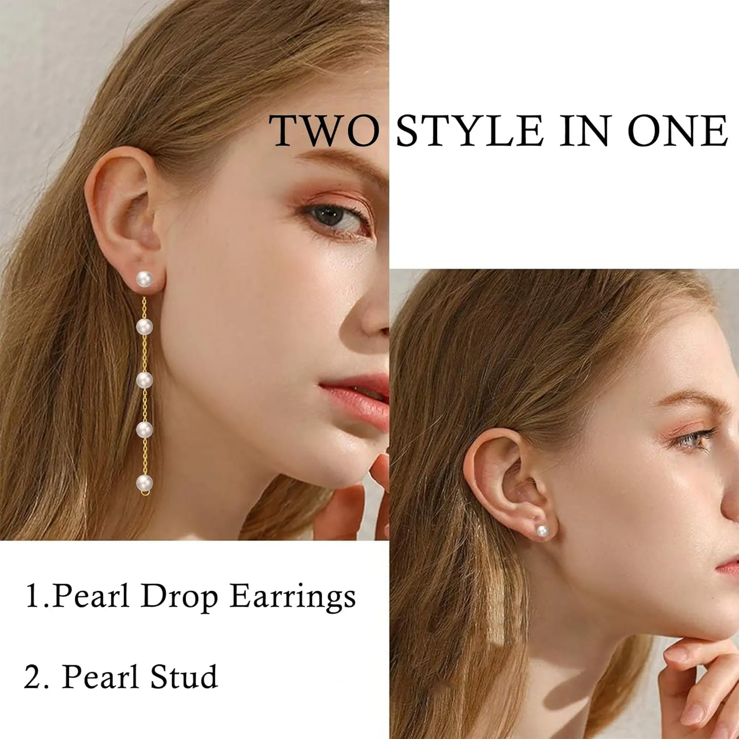 Pearl Earrings for Women, 14k Gold Pearl Drop Earrings Boho Summer Earrings Bridal Gifts, 5mm White Pearl Dangle Bride Wedding Guest Earrings as Statement Prom Birthday Pearl Jewelry