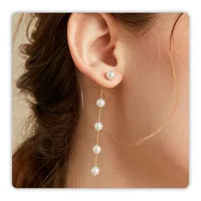 Pearl Earrings for Women, 14k Gold Pearl Drop Earrings Boho Summer Earrings Bridal Gifts, 5mm White Pearl Dangle Bride Wedding Guest Earrings as Statement Prom Birthday Pearl Jewelry