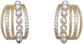 Pearl earrings for women 925 Sterling Silver Needle Zircon Pearl Letter C Stud Earrings for Women Jewelry Minimalist Accessories-T38