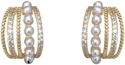 Pearl earrings for women 925 Sterling Silver Needle Zircon Pearl Letter C Stud Earrings for Women Jewelry Minimalist Accessories-T38