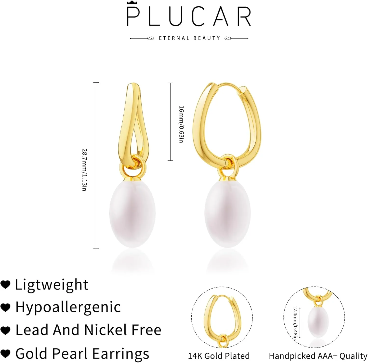 Pearl Earrings for Women, Dainty Gold Hoop Earrings Pearl Earrings for Women Trendy 14k Gold Plated Pearl Drop Earrings Hoops Hypoallergenic Pearl Huggie Earrings Gold Earrings Jewelry Gifts